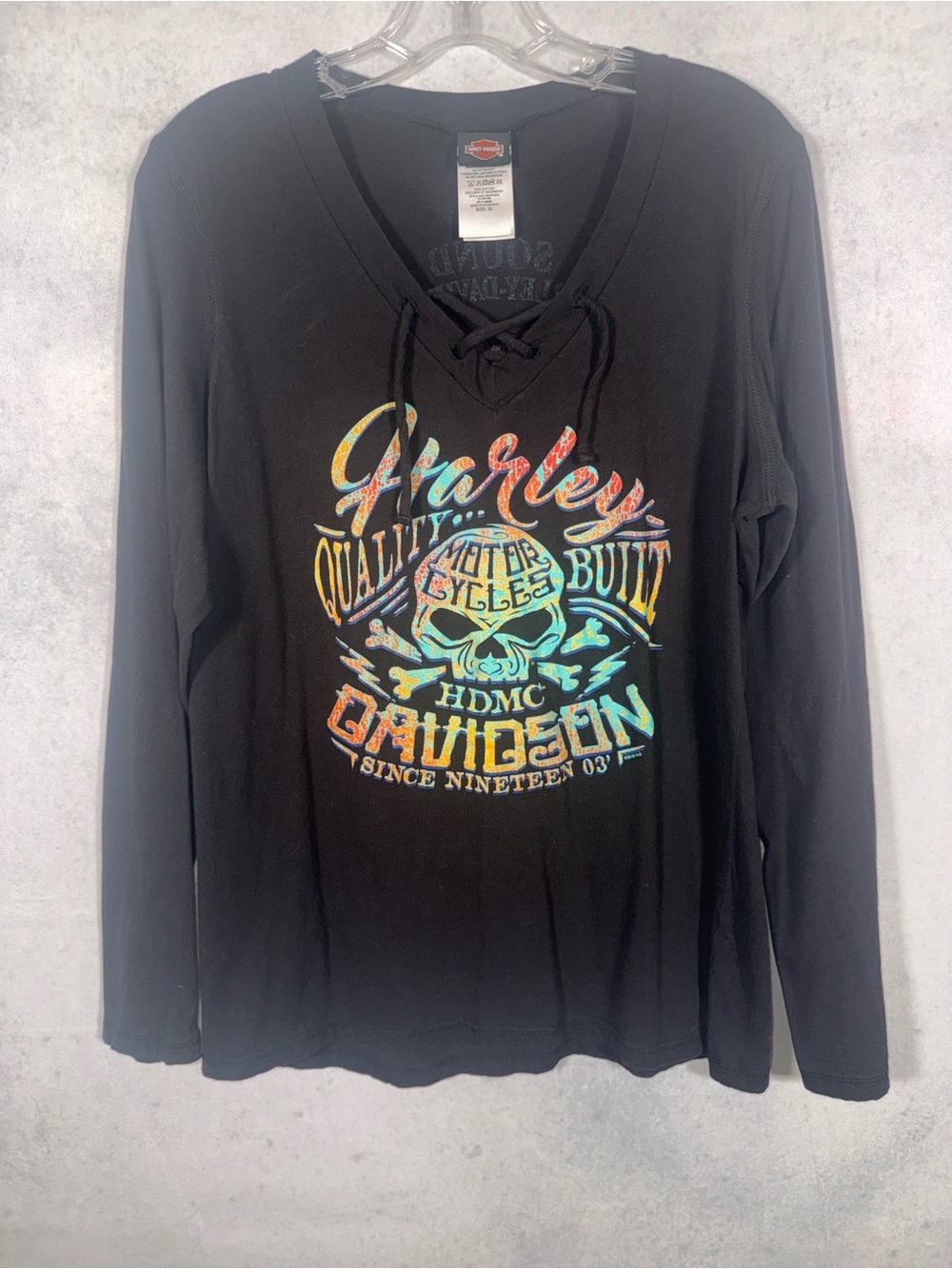 Harley-Davidson Women’s Black Lace-Up Skull Graphic Long Sleeve Shirt - Picture 5 of 5